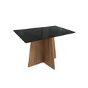 Ver imagem 1 de Mesa P/ Cozinha Lótus C/ Tampo Madeirado C/ Vidro 90x160cm Nogueira/preto Fosco/vidro Preto -