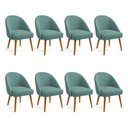 Ver imagem 1 de Kit 08 Cadeiras Poltrona de Jantar Estofada Luna Boucle Azul Majestic Pés Palito Castanho - Pallazio