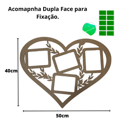 porta retratos coração 4 fotos em mdf branco - 3