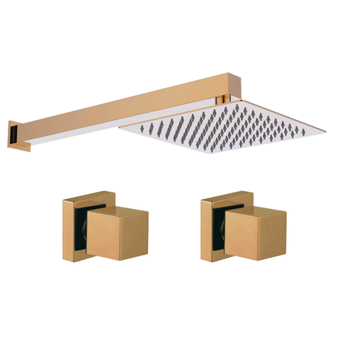 Kit Ducha Quadrada 20x20 Slim e 2 Acabamentos para Registro Base Deca de 1/2 ou 3/4 Rose-gold