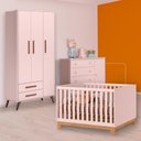 Ver imagem 1 de Conjunto Berço Mini Cama Slim, Cômoda Sapateira e Guarda Roupa Retrô Rosa