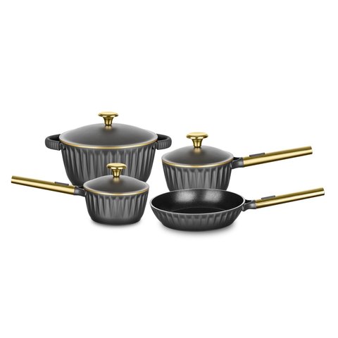 Conjunto 4 Peças de Aluminio Injetado com Ceramico Gold Preto/dourado Mta