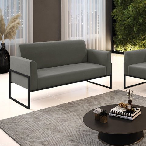 Sofá Namoradeira Base Industrial Alta Preto Marisa Suede D03 - D’Rossi Grafite