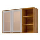 Ver imagem 1 de Armário Aéreo Brilhante 120cm 2 Portas Cinamomo/off White com Vidro Reflecta e Nichos - Mgm