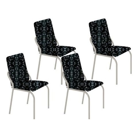 Kit 4 Cadeiras Malibu Corino Preto Lirio Tubo Champanhe
