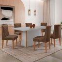 Ver imagem 1 de Mesa de Jantar Diane 180cm Tampo Mdf Vidro 6 Cadeiras Isadora Moderna Veludo Marrom Off White