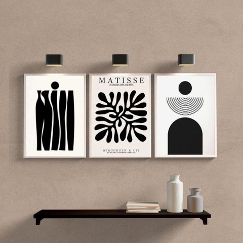 Kit 3 Quadros Minimalistas Abstratos Geométricos matisse 24x18cm - com Vidro:madeira Branca