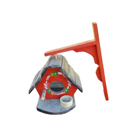 Kit Casinha e Suporte de Passarinho com Comedouro Feitos de Madeira - Decoração - Casa - Jardim