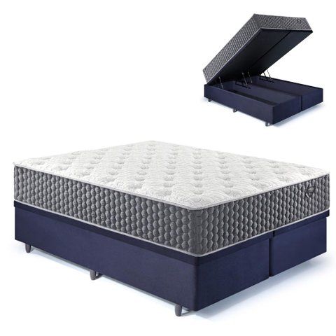 Base Box Baú Queen Bipartido 158x198 Suede com Colchão Relax Fresh Molas Ensacadas