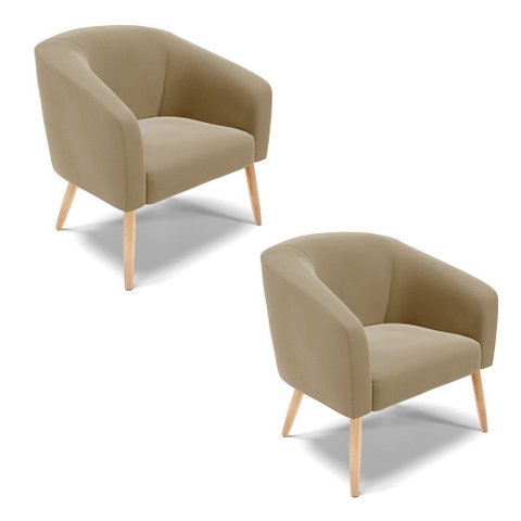 Cadeira Sala de Jantar Pé Palito Natural Kit 2 Stella Suede D03 - D’Rossi