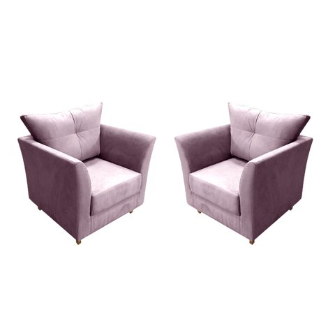 Kit 2 Poltronas Decorativa Isis Suede Rosê Pés Madeira Mz Decor