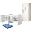 Ver imagem 1 de Guarda Roupa Life com Cômoda Fly e Berço Americano Carinho Branco Acetinado Colchão Americano Ortobo