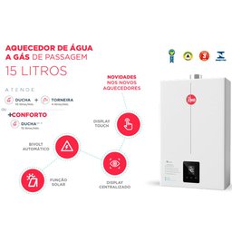 Aquecedor de Água a Gás Digital Rheem 15 Litros Gn Bivolt Branco - 5