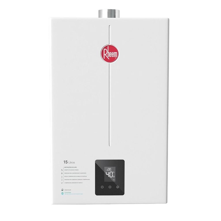 Aquecedor de Água a Gás Digital Rheem 15 Litros Gn Bivolt Branco