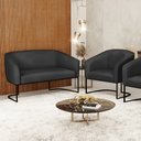 Ver imagem 2 de Sofá Namoradeira e Poltrona Base Industrial Preto Stella Corino Preto D03 - D'Rossi