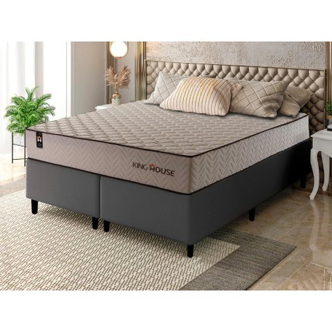 Conjunto Cama Box Espuma San Diego Bege King 193x203x67