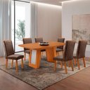 Ver imagem 1 de Conjunto de Jantar Carolina Laminado 6 Lugares Tampo MDF Marrom Off Naturale 180cm Moderna