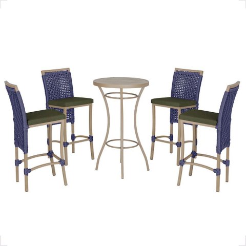 Mesa Bistro e 4 Banquetas Roma Fendi Corda Náutica 12 Trama Original
