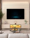 Ver imagem 1 de Conjunto Home Modular Painel Rack Parede Suspenso Matiz 217 Cor:Off-White/Madeira