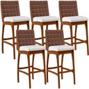 Ver imagem 1 de Kit 5 Banquetas Altas Cozinha Sala Jantar Fixa Mila B04 Couríssimo Marrom Corano Branco - Lyam