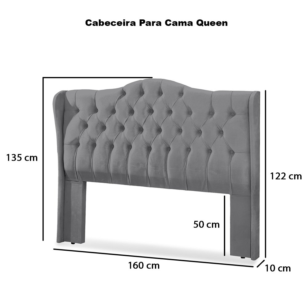 Conjunto Cabeceira Box com Recamier Divã para Cama Queen 1.60 Dubai Pávia Cinza - Lh Móveis - 7