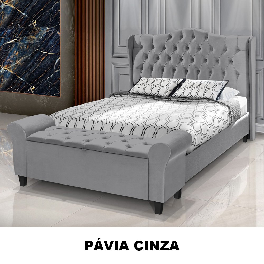 Conjunto Cabeceira Box com Recamier Divã para Cama Queen 1.60 Dubai Pávia Cinza - Lh Móveis - 6