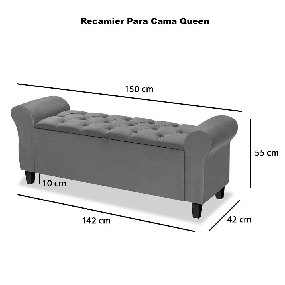 Conjunto Cabeceira Box com Recamier Divã para Cama Queen 1.60 Dubai Pávia Cinza - Lh Móveis - 10