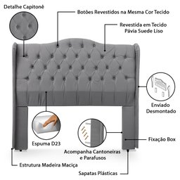 Conjunto Cabeceira Box com Recamier Divã para Cama Queen 1.60 Dubai Pávia Cinza - Lh Móveis - 8