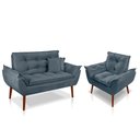 Ver imagem 1 de Kit 01 Poltrona Opala + 01 Namoradeira Opala + 02 Almofadas Suede Azul Turquesa