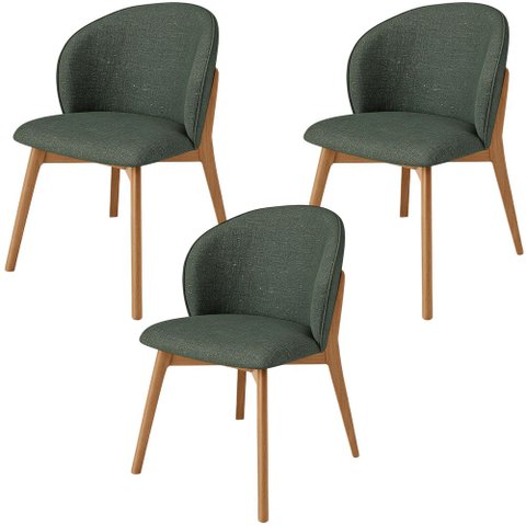 Kit 03 Cadeiras de Jantar e Estar Living Estofada Mia L02 Linho Verde Musgo - Lyam Decor