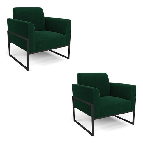 Poltrona Sala Estar Industrial Alta Preto Kit 2 Marisa Bouclê Verde D03 - D’Rossi
