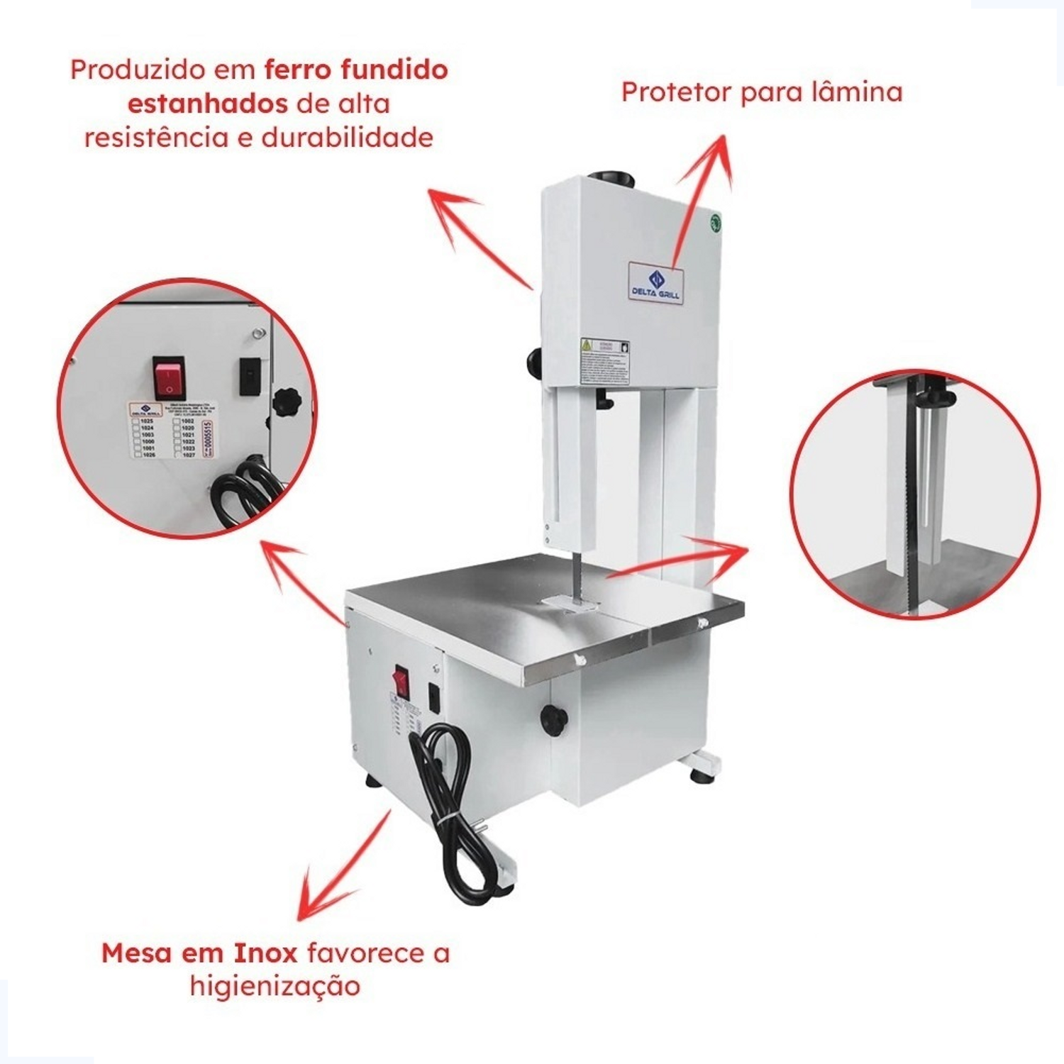 Serra Fita De Bancada Açougue Osso Carne Elétrica Delta Gril 1026:Bivolt 110/220V - 3