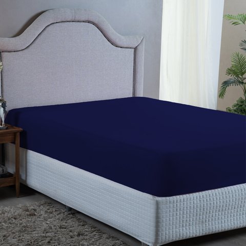 Lençol Casal 400 Fios Poliéster Ultra Macio com Elástico Avulso:azul Marinho