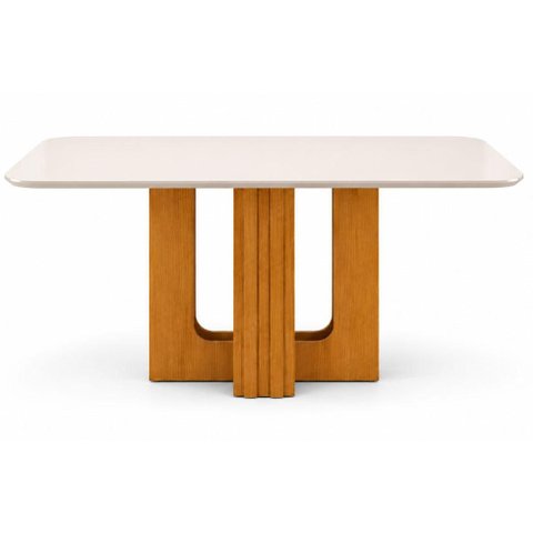 Mesa de Jantar Sofia 120x80 Canto Copo com Vidro Cinamomo Off White - Leifer