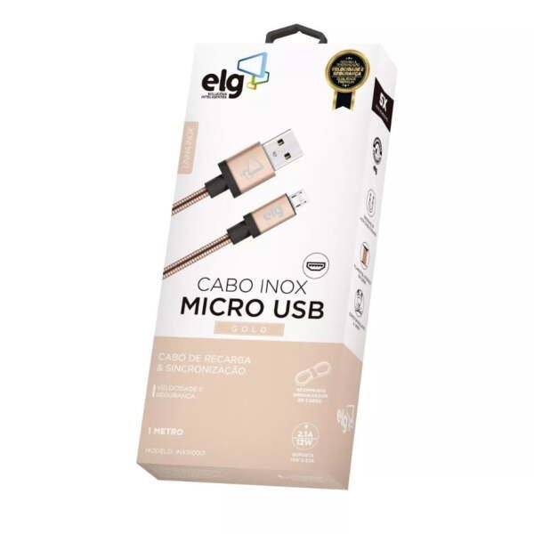 Cabo Micro Usb Revestido em Inox Blindado 1 Metro Dourado Inx510gd Elg - 2