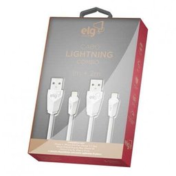 Kit 2 cabos lightning 1 metro e 2 metro branco conector em forma de prisma cmb812w elg - 2