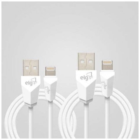 Kit 2 cabos lightning 1 metro e 2 metro branco conector em forma de prisma cmb812w elg