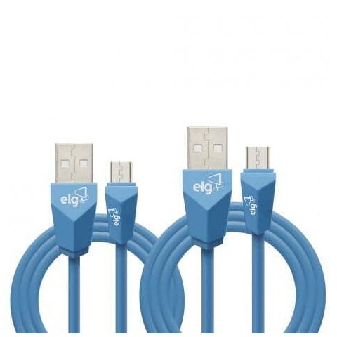 Kit 2 Cabos Micro Usb 1 Metro e 2 Metros Premium Conector Tipo Prisma Azul Cmb512be