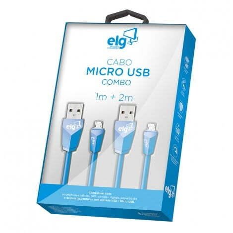 Kit 2 Cabos Micro USB 1 metro e 2 metros Premium Conector Tipo Prisma Azul CMB512BE - 3