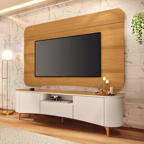 Rack com Painel para TV até 80 Polegadas 201cm 2 Portas 1 Gaveta Canelado Hera Fanes Espresso Móveis