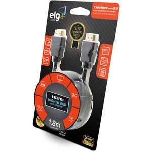 Cabo Hdmi 2.0, Elg, Hs1018, 1,8m, 4k, Conectores Banhados a Ouro 24k, até 18 Gbps