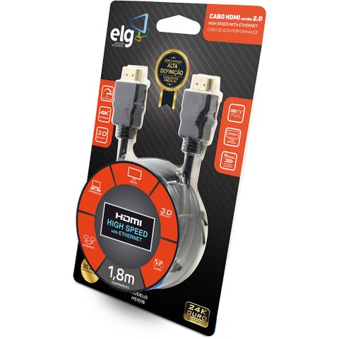 Cabo Hdmi 2.0, Elg, Hs1018, 1,8m, 4k, Conectores Banhados a Ouro 24k, até 18 Gbps