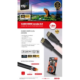 Cabo Hdmi 2.0, Elg, Hs1018, 1,8m, 4k, Conectores Banhados a Ouro 24k, até 18 Gbps - 7