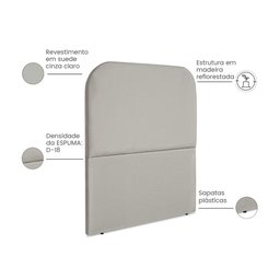 Cabeceira Estofada Solteiro Alana 90cm Suede Cinza Claro - 2