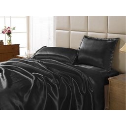 JOGO DE LENÇOL CETIM CASAL PADRÃO 3 PEÇAS PRETO - 1