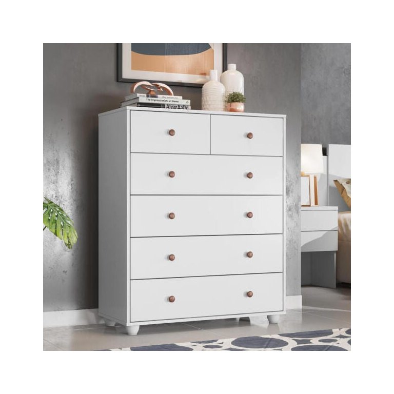 Cômoda Casal Vittória com 6 Gavetas - Branco