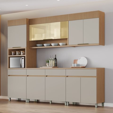 Cozinha Completa Modulada 5 Peças 9 Portas 4 Gavetas 100% MDF Vidro Reflecta Realeza Premium