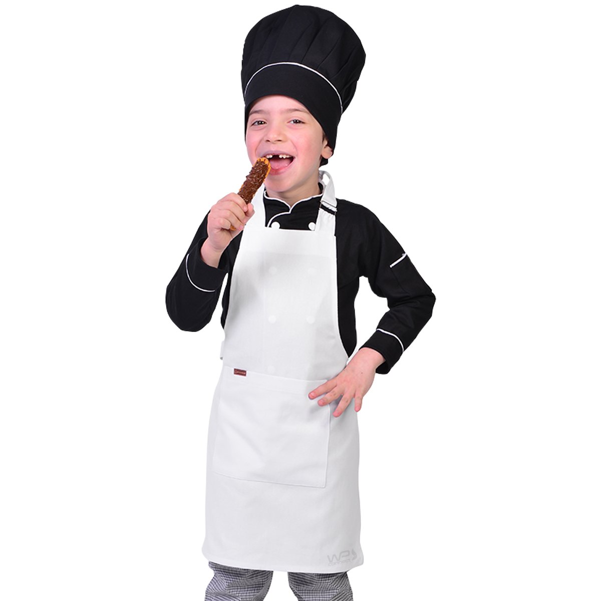 Avental Infantil Chef de Cozinha Corpo Inteiro de 04 a 08 anos - Wp Connect - Branco - Único - 4