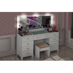 Penteadeira com Banqueta Camarim Branca com Led - 3