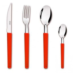 Faqueiro 24 Peças com Pote Cabo de Plástico Aço Inox Primavera Vermelho Martinazzo - 1